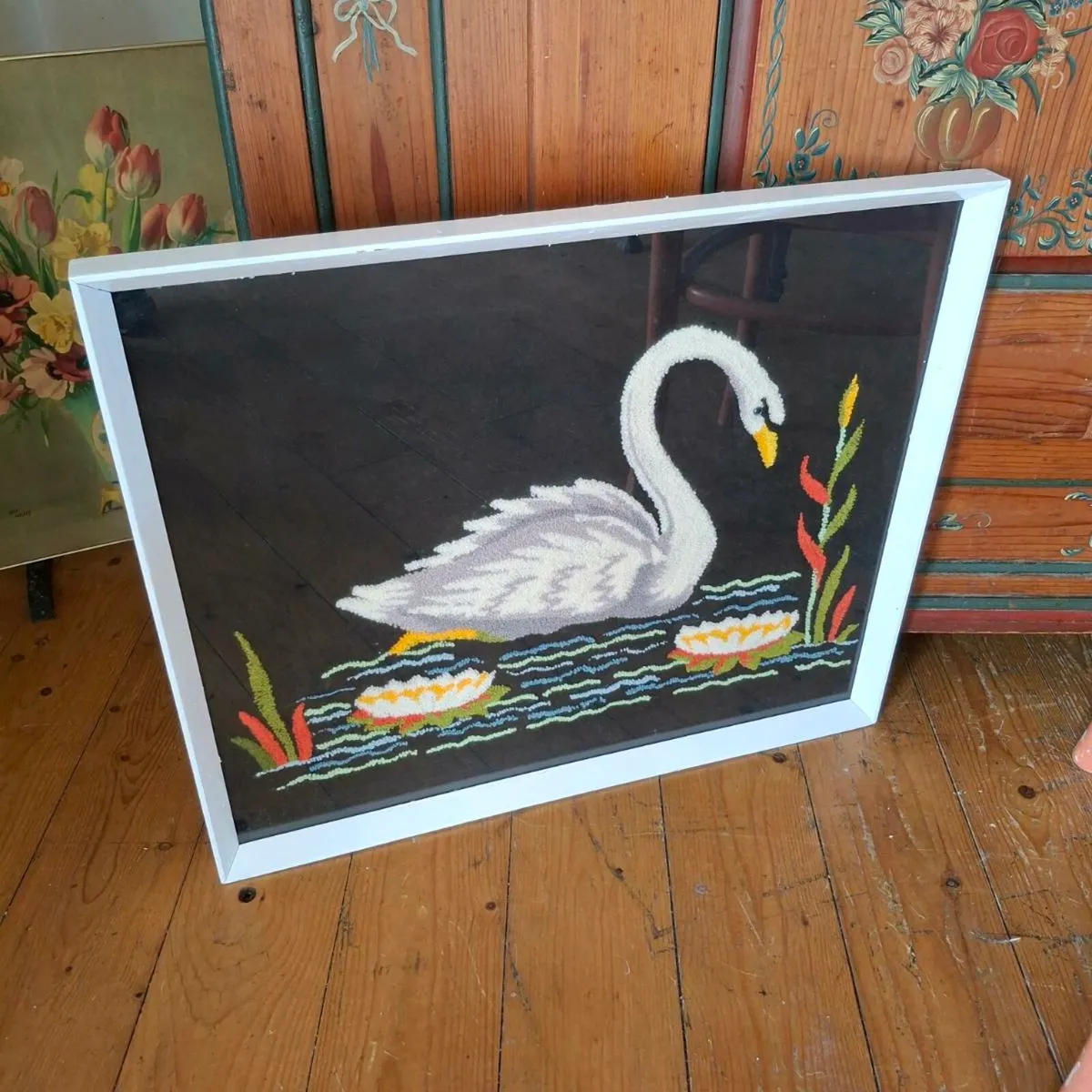 1970's Punch Needle Swan Picture - Image 2
