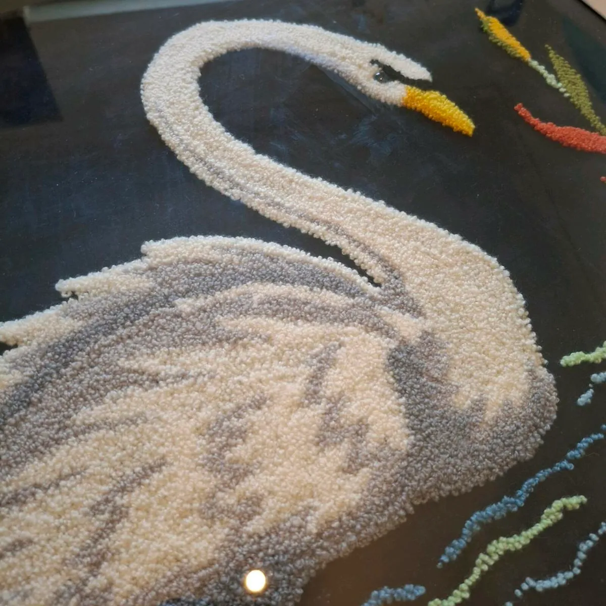 1970's Punch Needle Swan Picture - Image 3