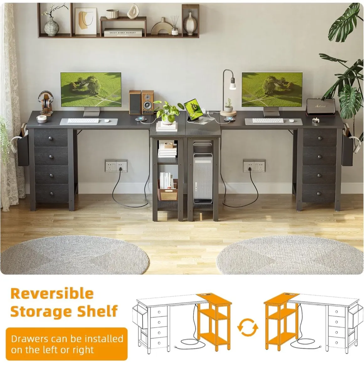 Reversible L Shaped Desk with 4 Drawers, 120cm - Image 2