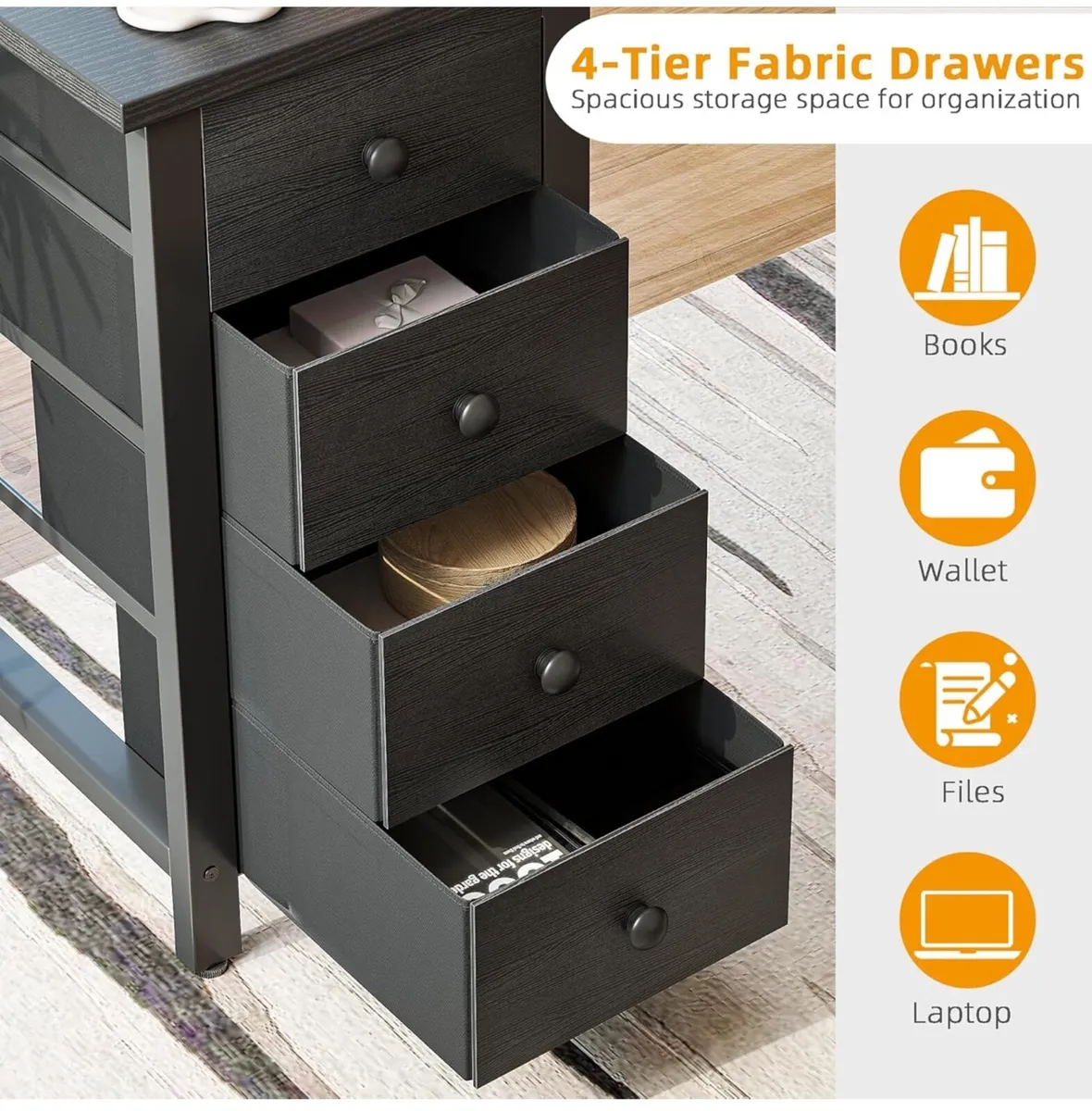 Reversible L Shaped Desk with 4 Drawers, 120cm - Image 3