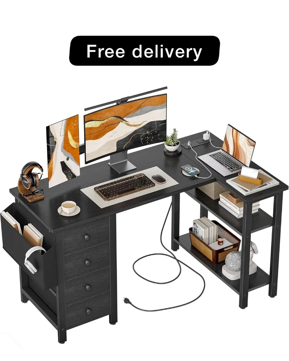Reversible L Shaped Desk with 4 Drawers, 120cm - Image 1