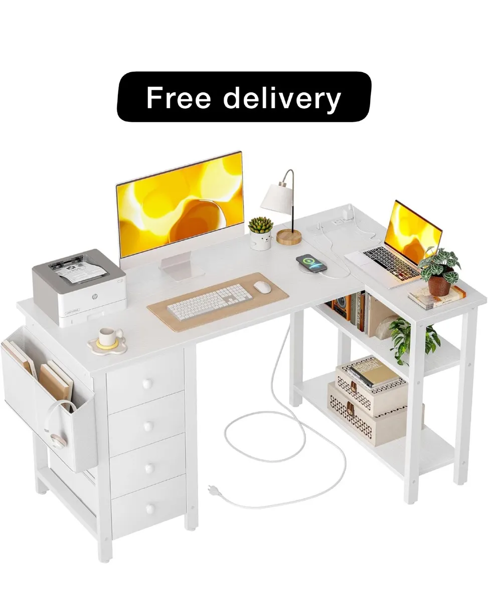 Reversible L Shaped Desk with 4 Drawers, 120cm - Image 1
