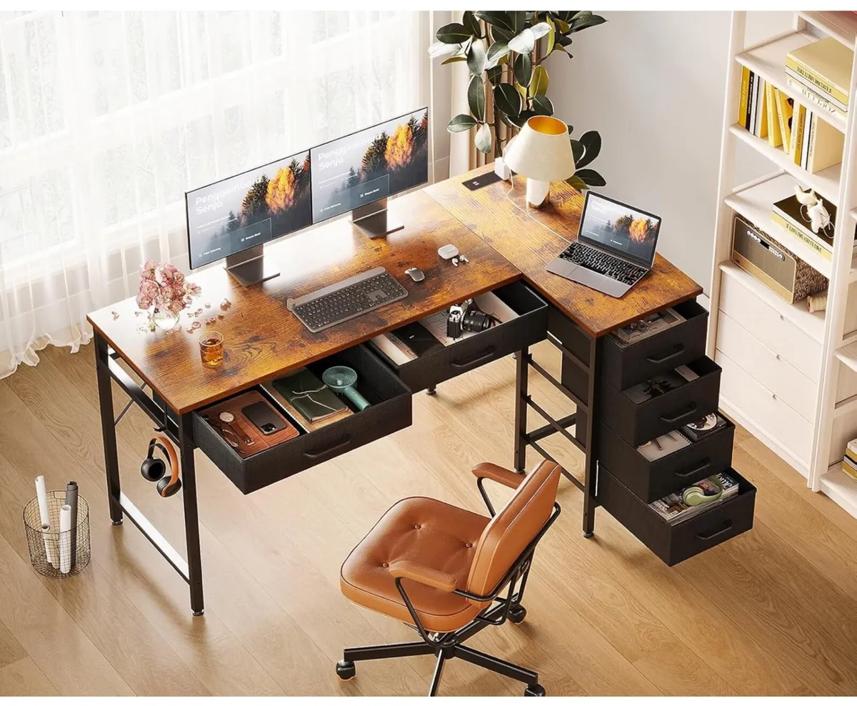 Computer Corner Desk with Fabric Drawers 126 cm - Image 3
