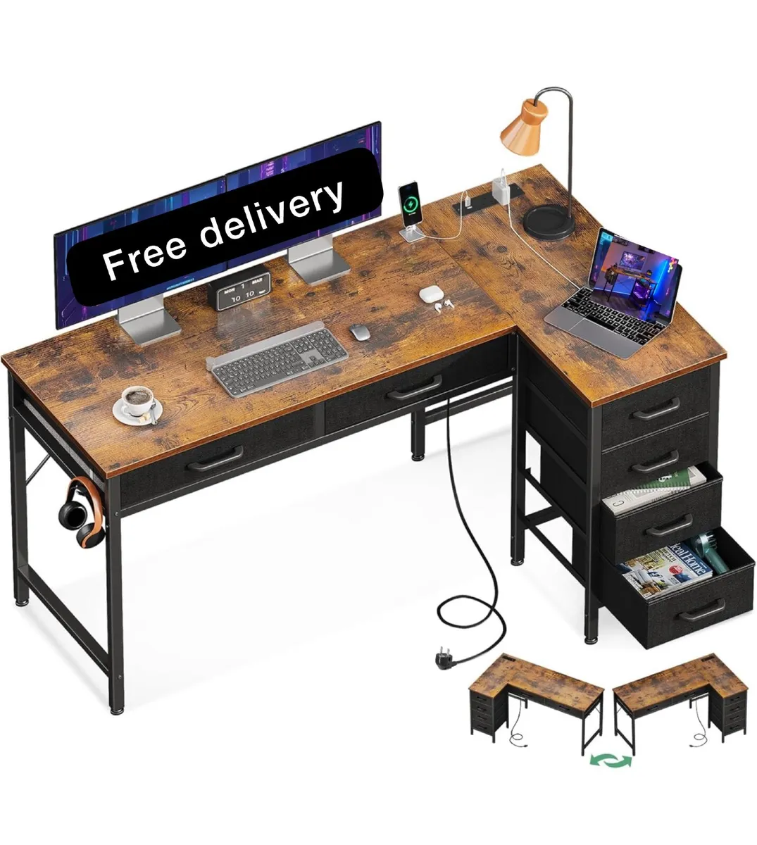 Computer Corner Desk with Fabric Drawers 126 cm - Image 1