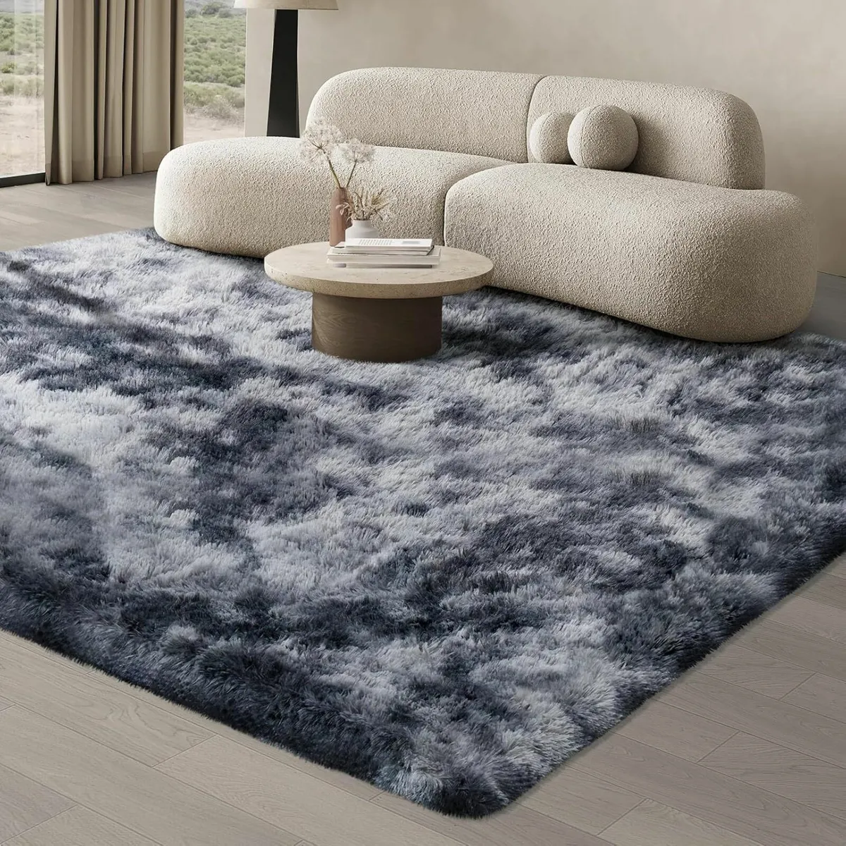 Living Room bedroom 200x300cm Grey Rug Soft Fluffy - Image 1