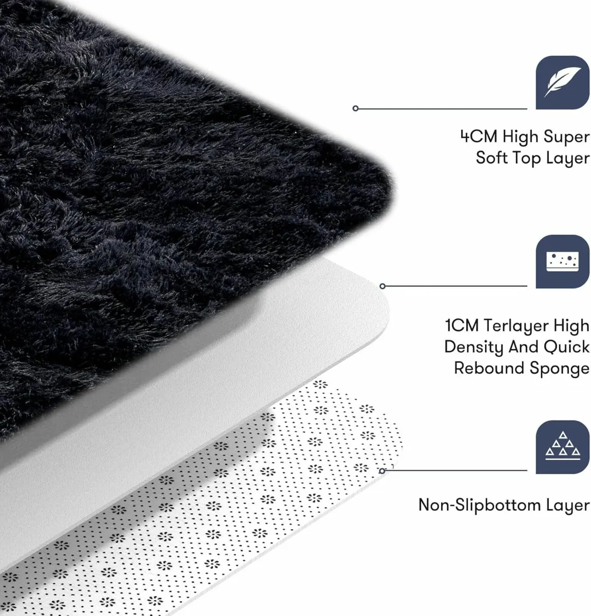 Living Room bedroom  Black Rug Fluffy 160 x 230 cm - Image 3