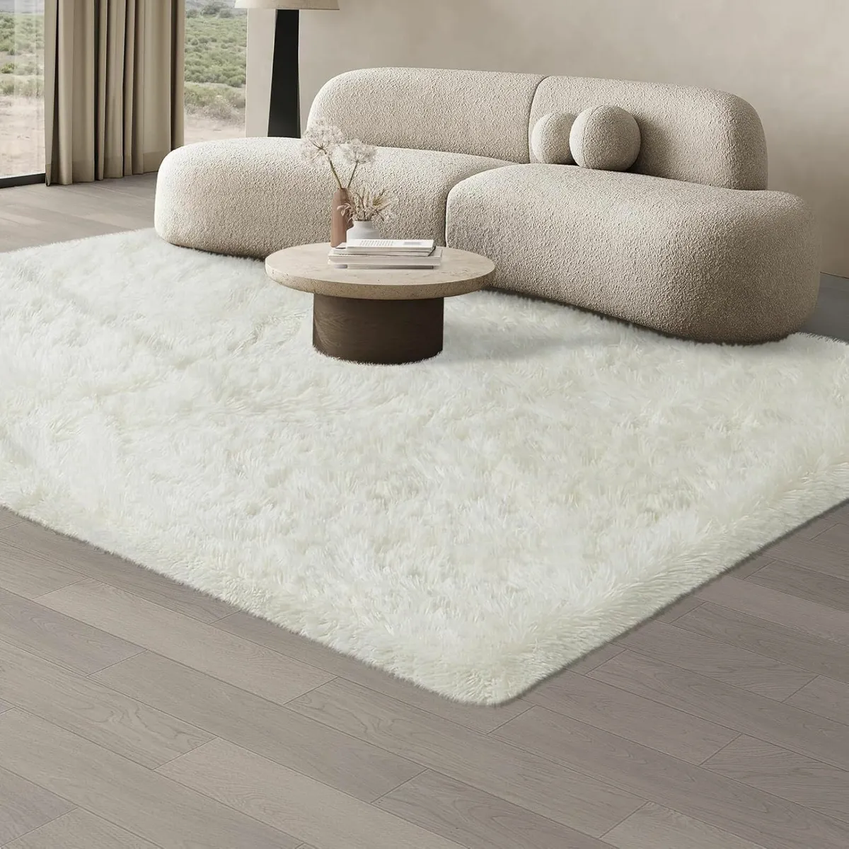 Living Room 160 x 230 cm Cream Rug Soft Fluffy - Image 1