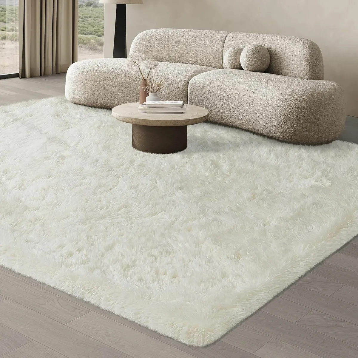 Living Room Cream white Rug Soft Fluffy 200x300cm - Image 1