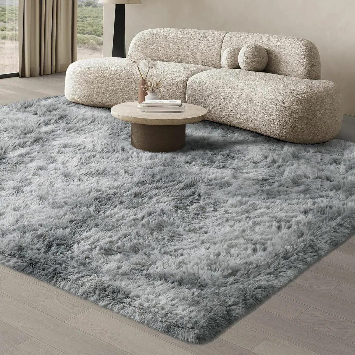 Living Room Bedroom Grey Rug Soft Fluffy200x300cm - Image 1