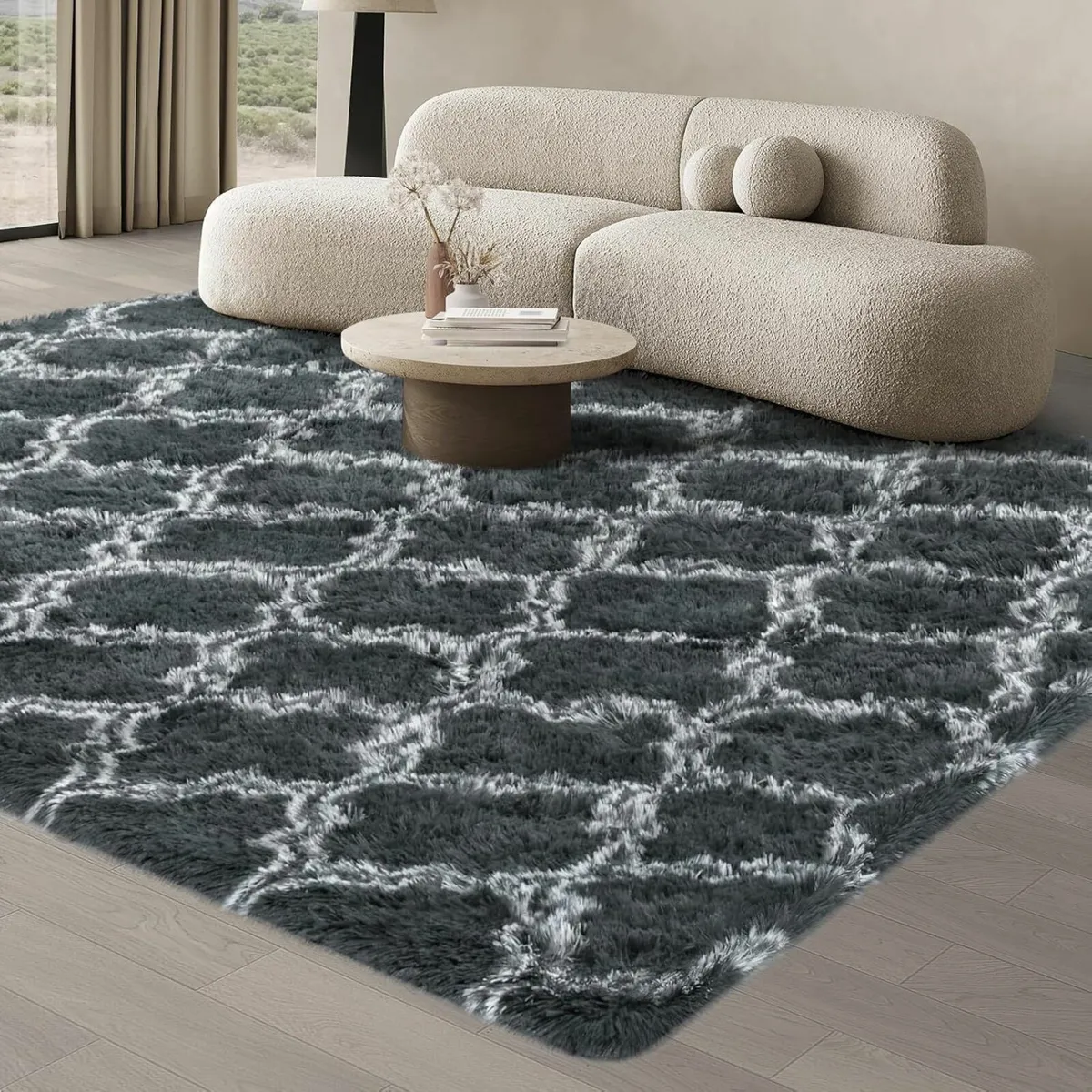 Living Room 200x300 cm Grey Rug Soft Fluffy - Image 1