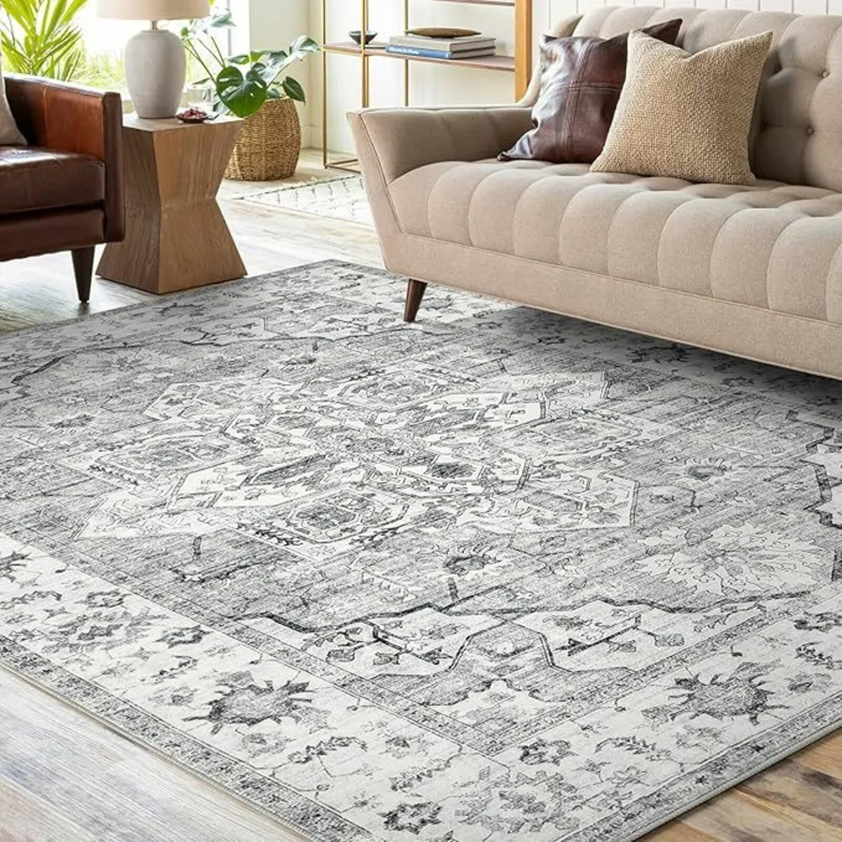 Living Room Grey Vintage Rug Bedroom160x230 cm - Image 1