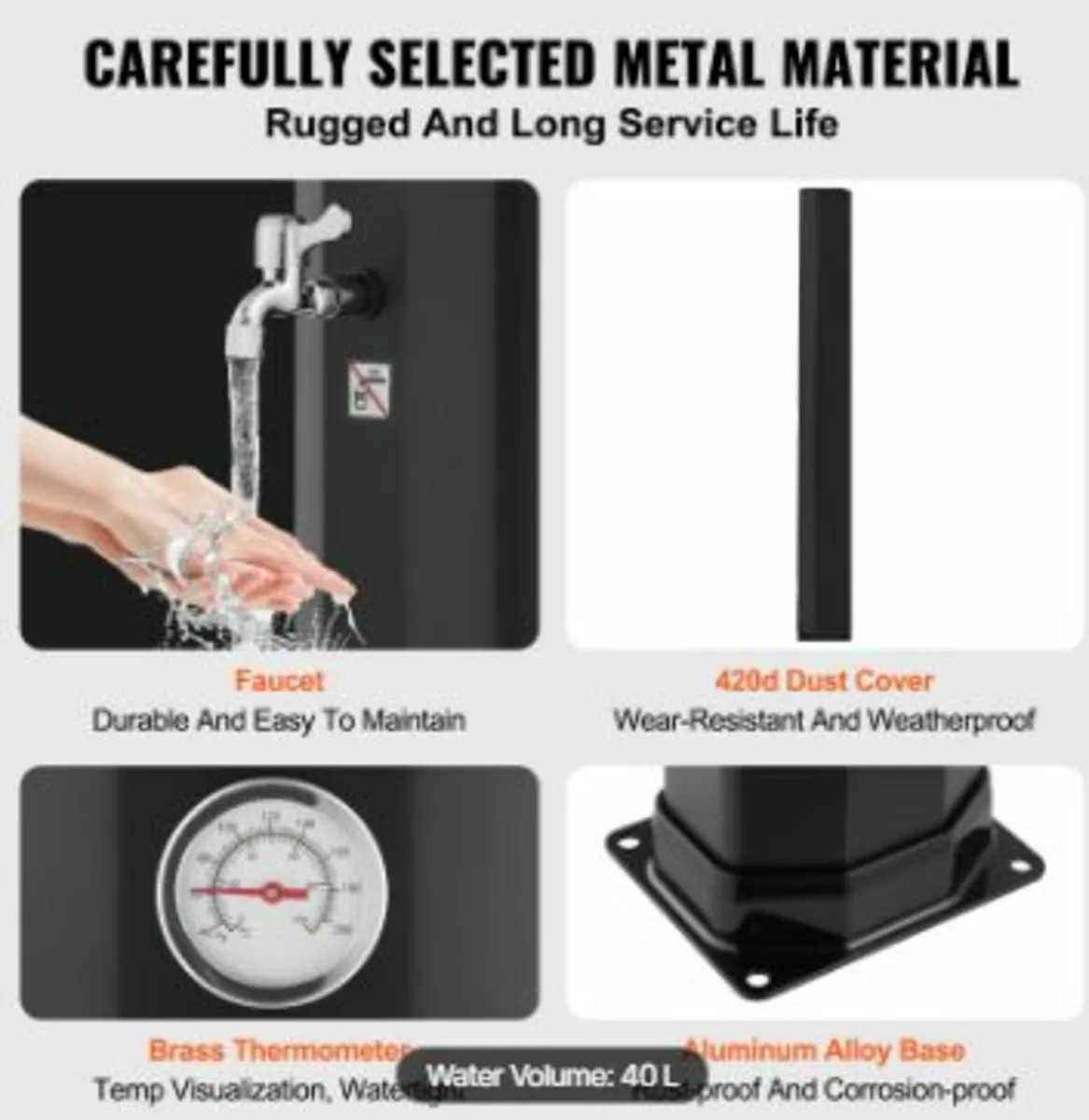 Outdoor Solar Heated Shower, 40L - Image 2