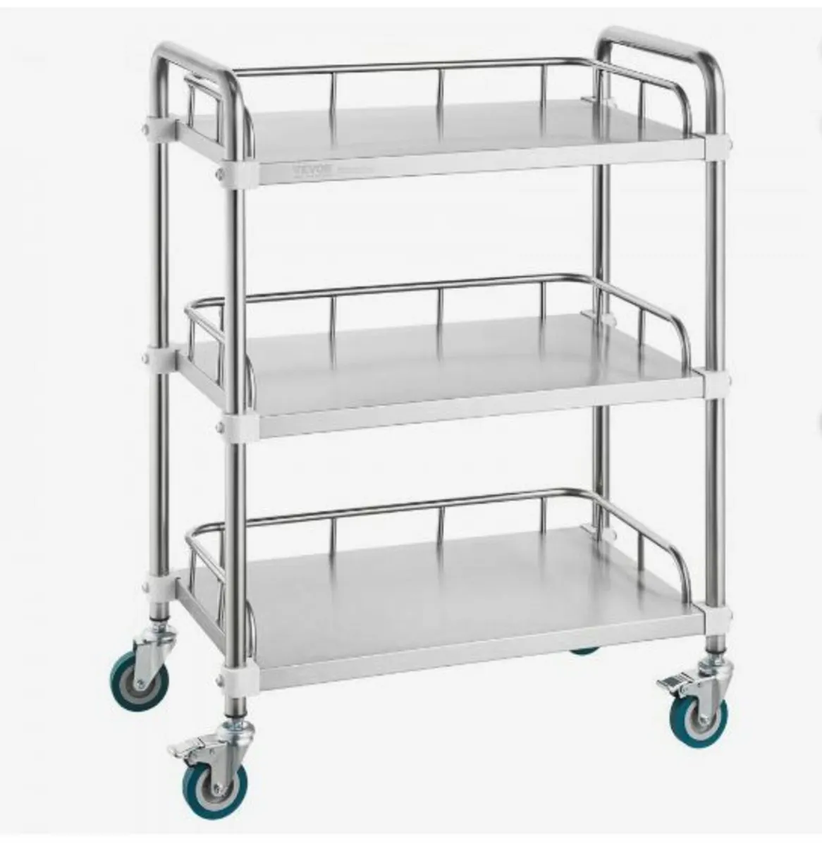 Lab Rolling Cart, 3-Shelf Stainless Steel Rolling - Image 1