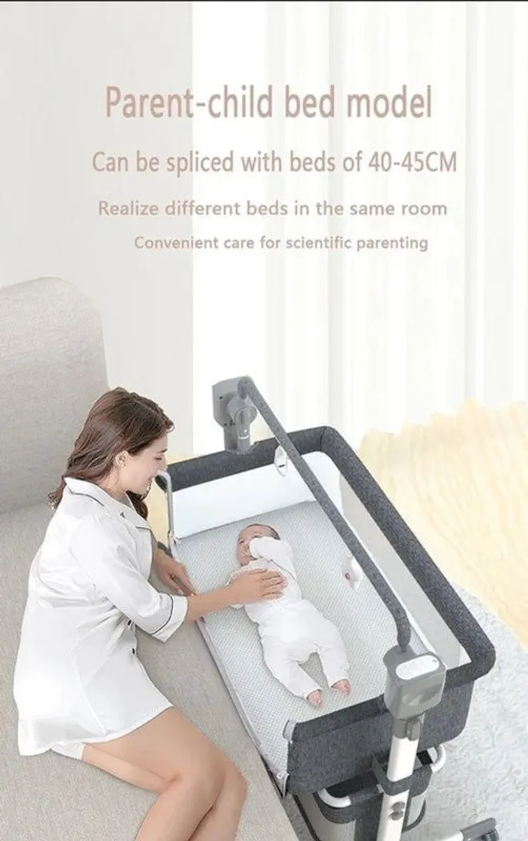 Bedside Crib Baby Bassinet Infant Bedside Sleeper Convertible Baby Bedside Cot Multifunctional Portable Foldable Baby Swing Cradle with Bluetooth Music 5 Swaying Gears Remote Control (Khaki-1) - Image 3