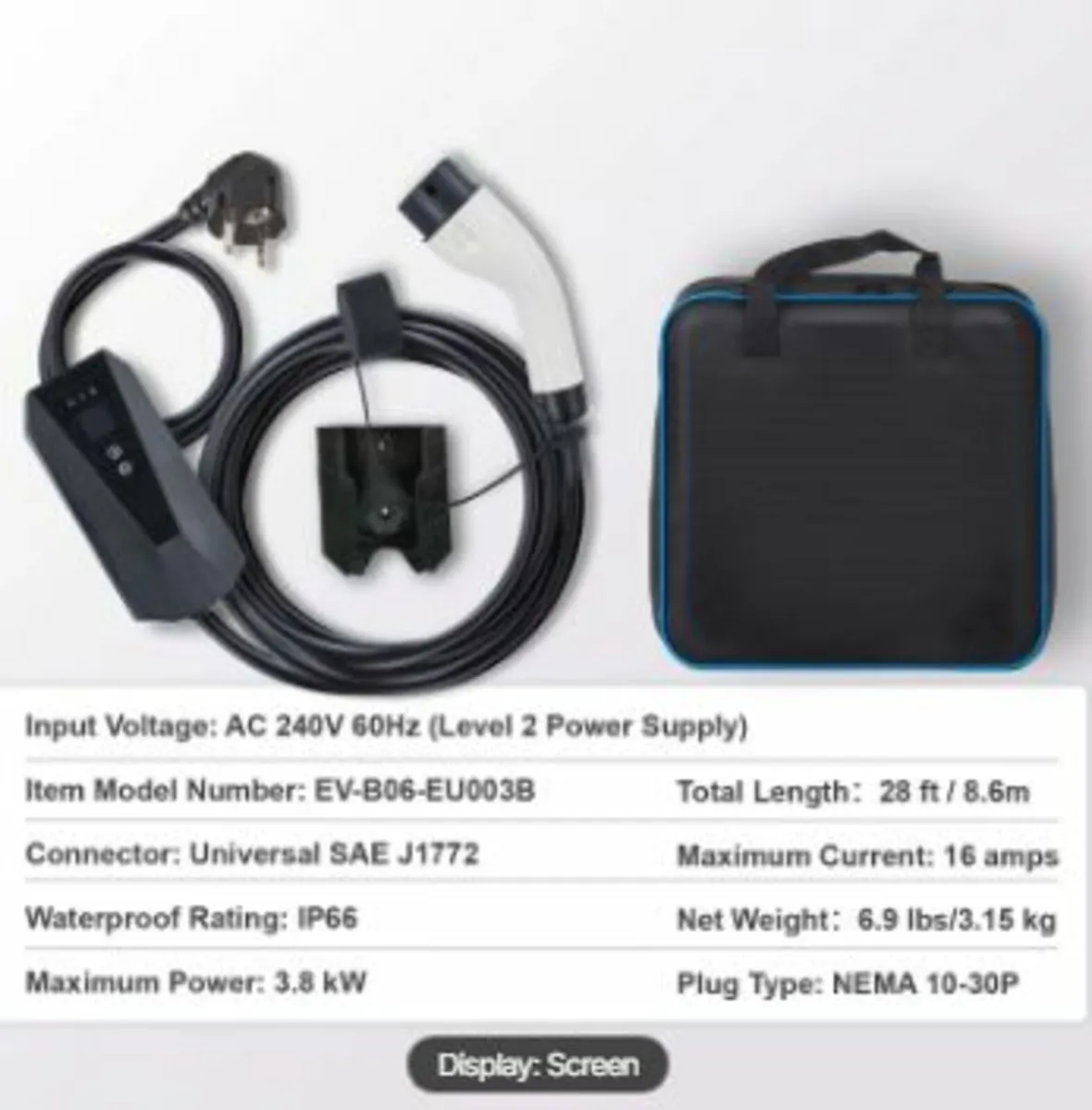 Portable EV Charger Type 2, 16A 3.7kW, - Image 4