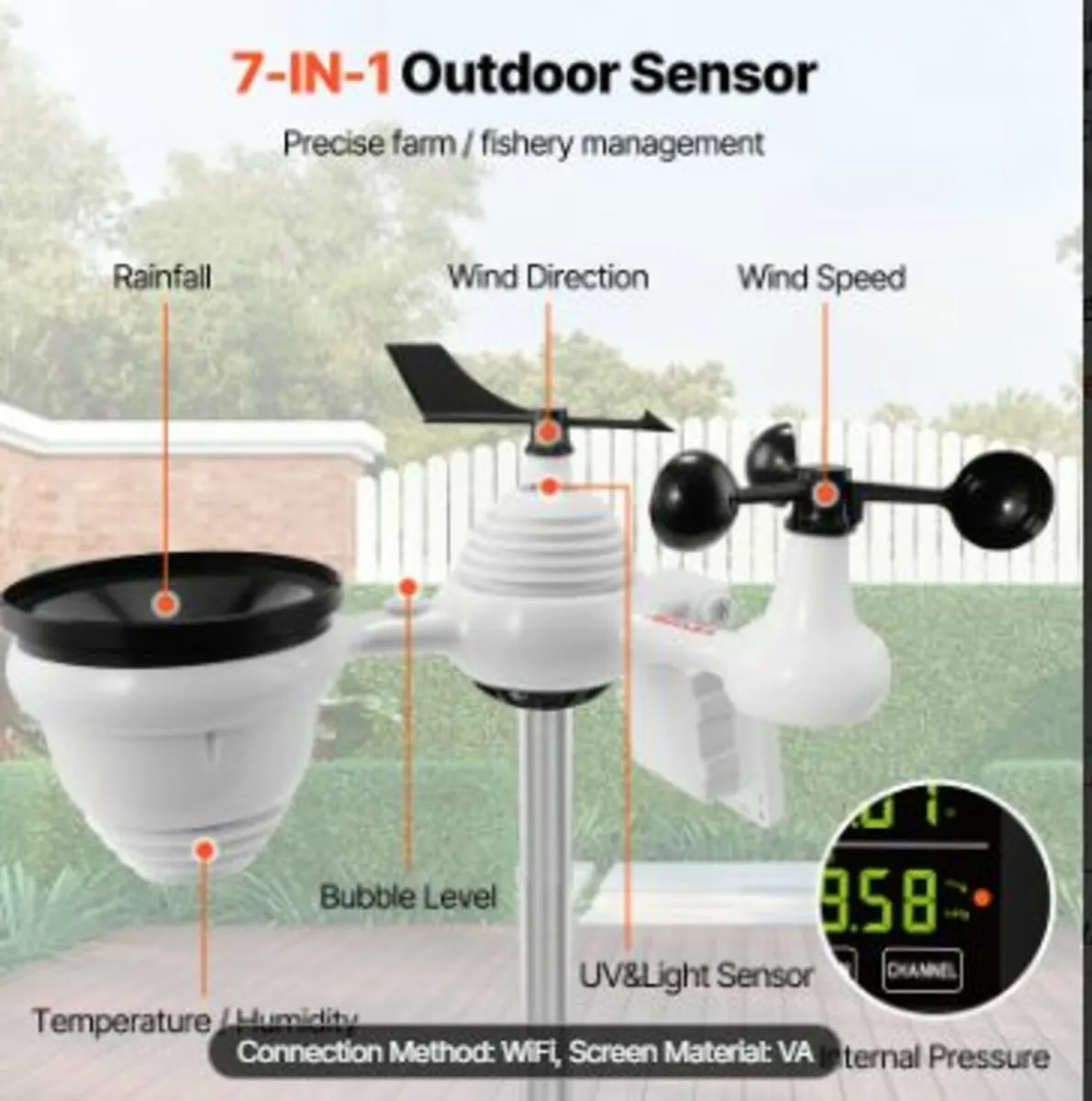 7-in-1 Wi-Fi Weather Station, 7.5 in Color - Image 3