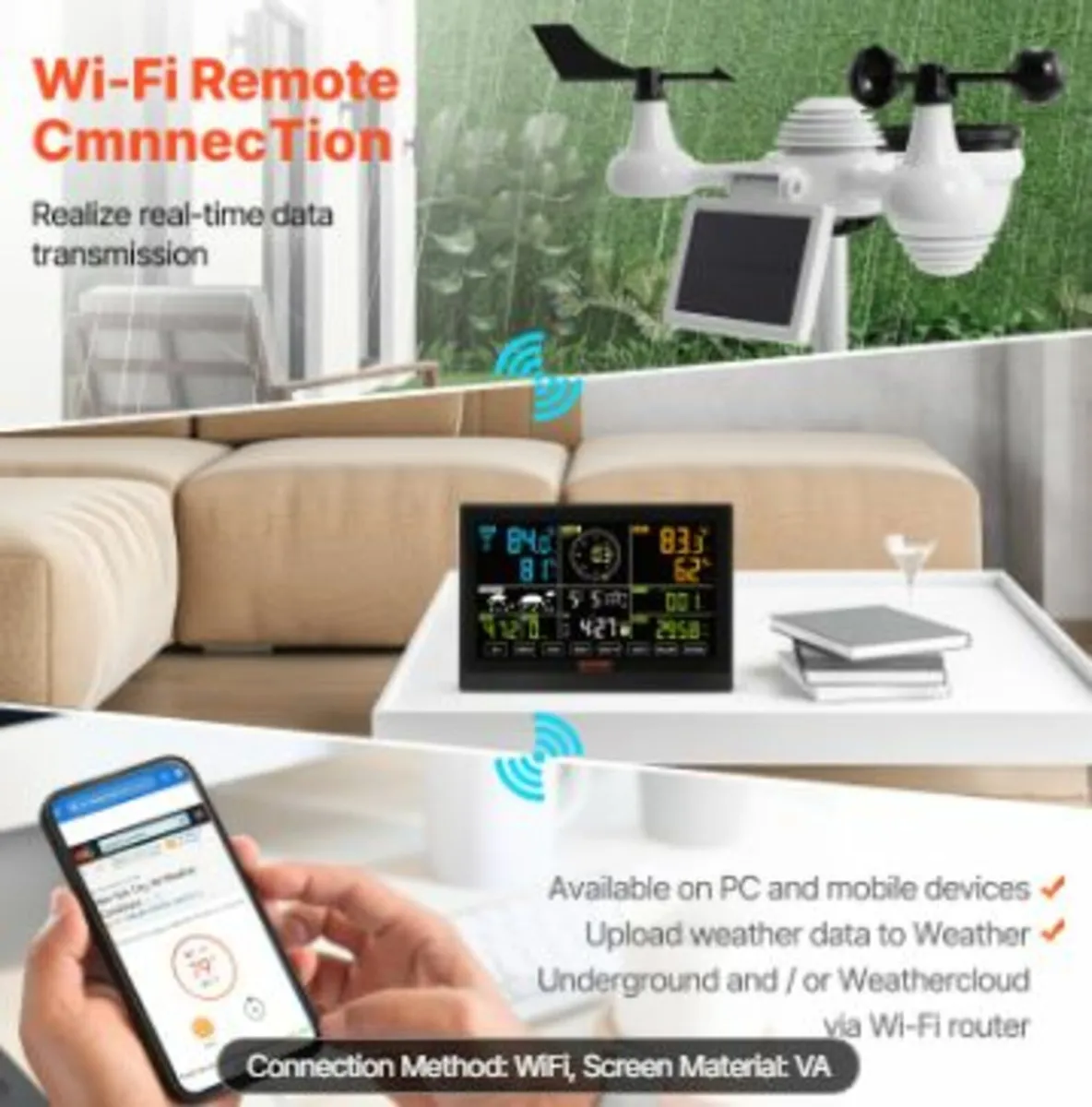 7-in-1 Wi-Fi Weather Station, 7.5 in Color - Image 4