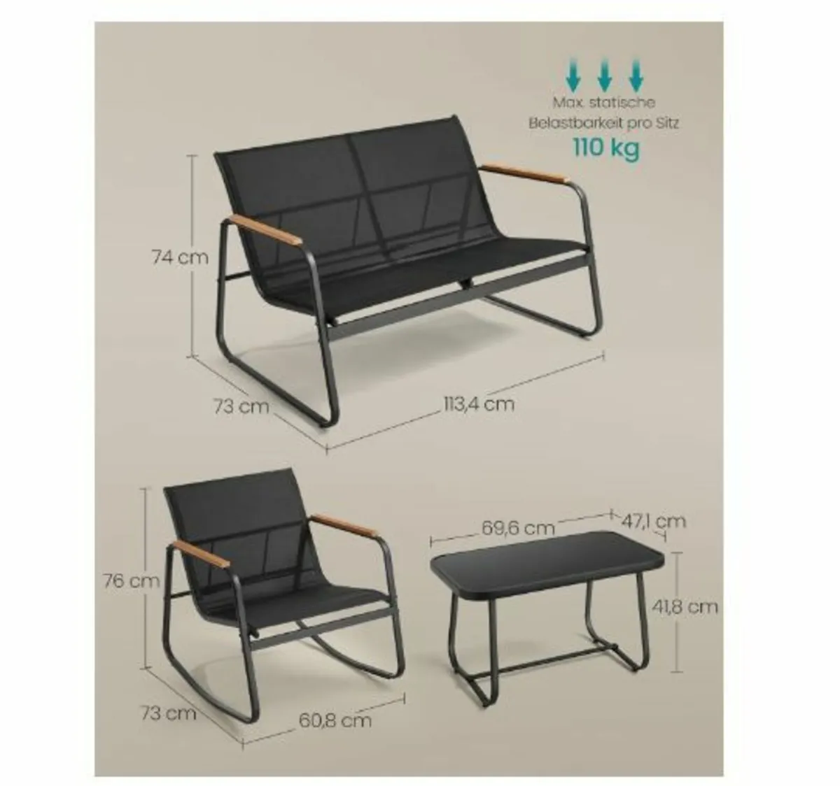 Balcony Furniture, 2 Rocking Chairs with Table - Image 4