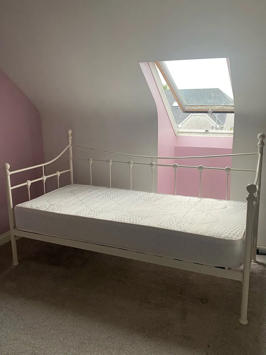 Cream single bed and mattress - Image 1