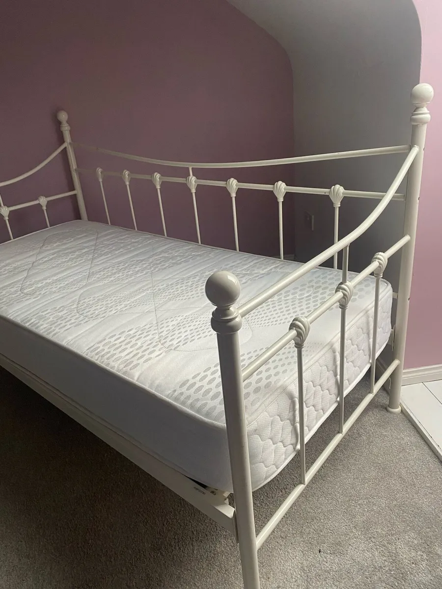Cream single bed and mattress - Image 2