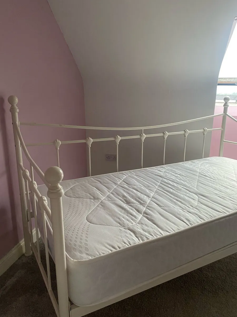 Cream single bed and mattress - Image 3