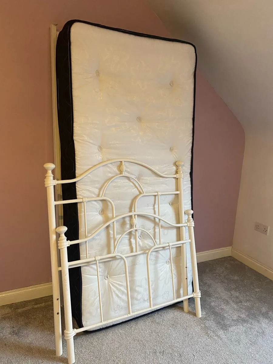 Cream single bed with mattress - Image 1