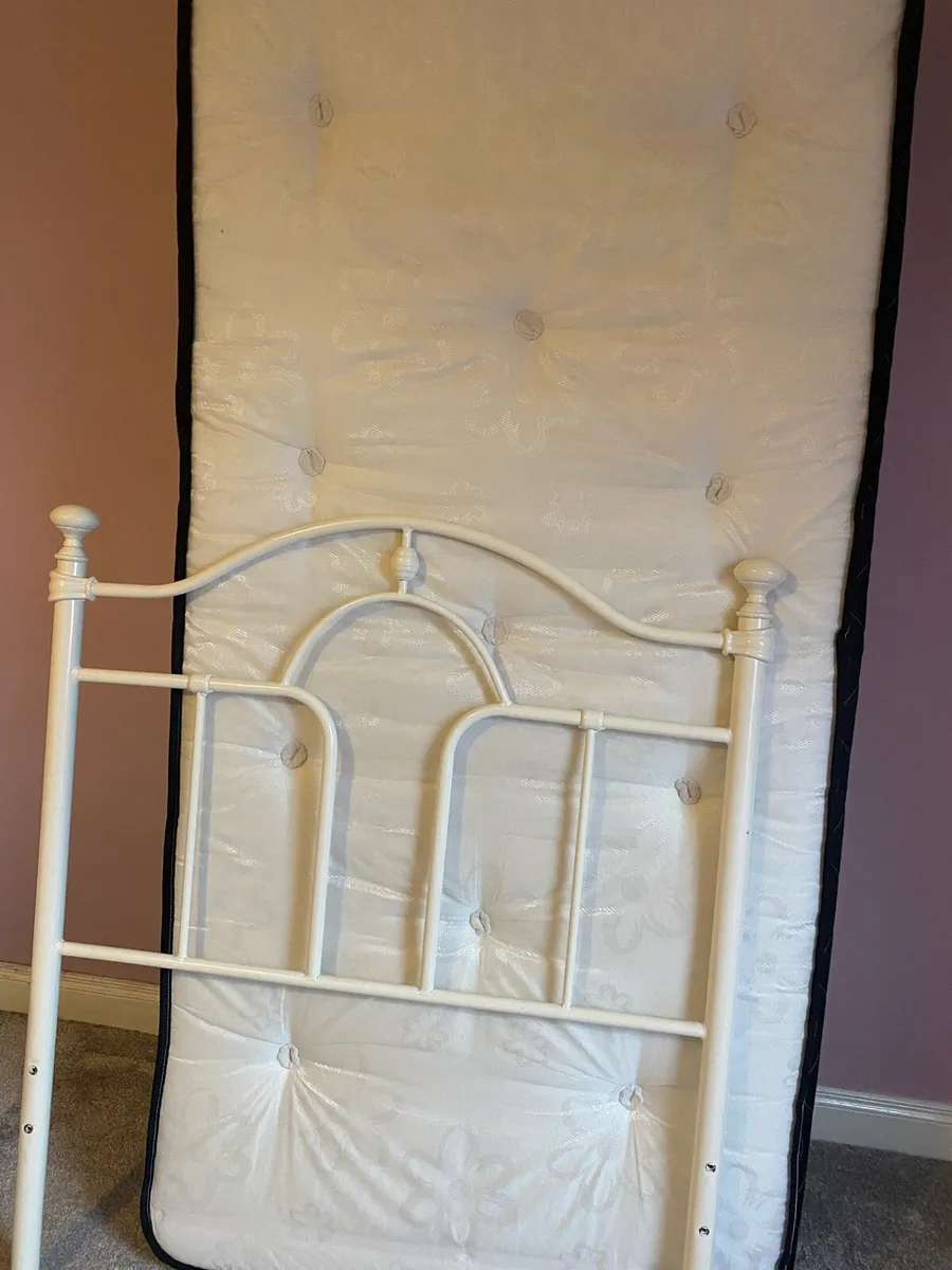 Cream single bed with mattress - Image 2