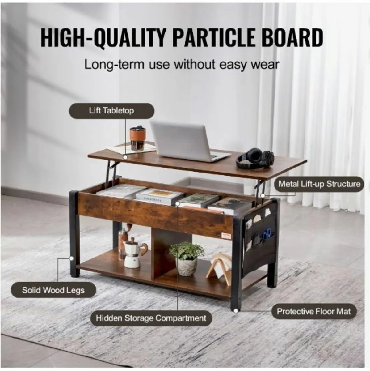 Lift Top Coffee Table 41.7" Rectangle Coffee - Image 4