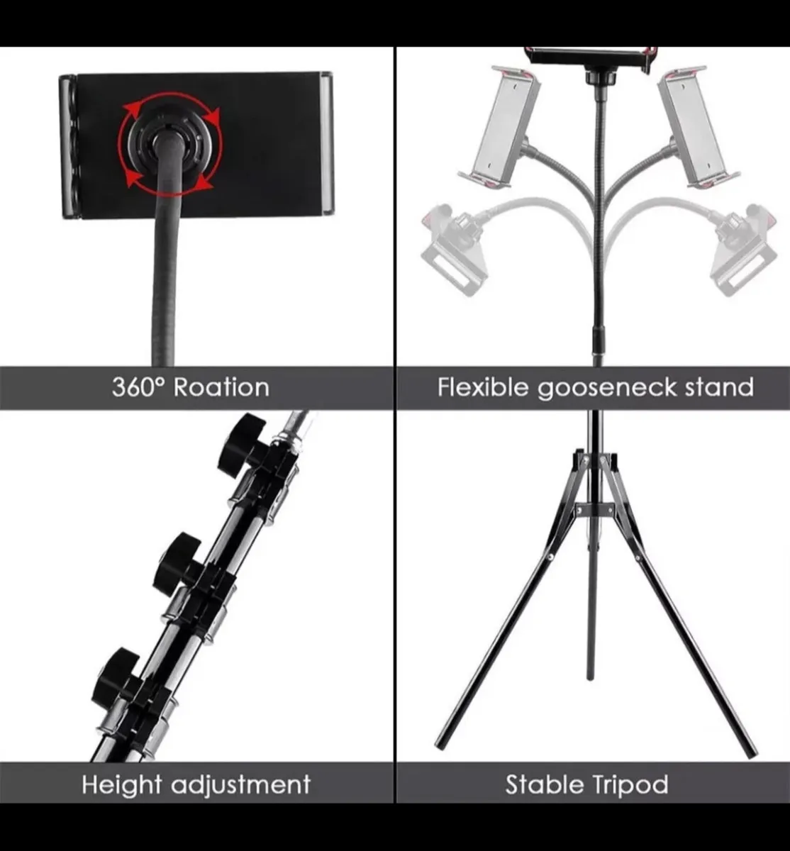 Phone Tripod Stand with Gooseneck 170cm NEW - Image 2