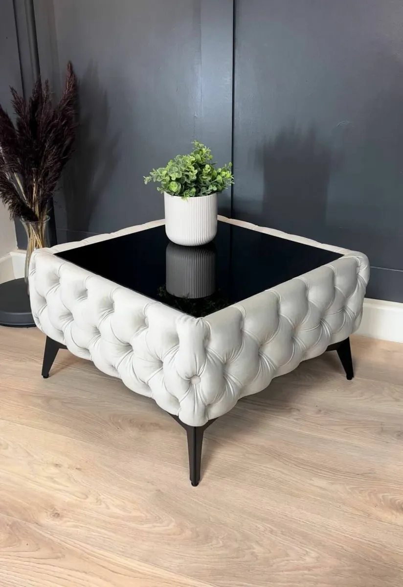 Luxury Velvet Chesterfield Coffee Table 63x63x35cm - Image 2