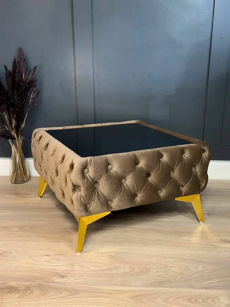 Luxury Velvet Chesterfield Coffee Table 63x63x35cm - Image 3