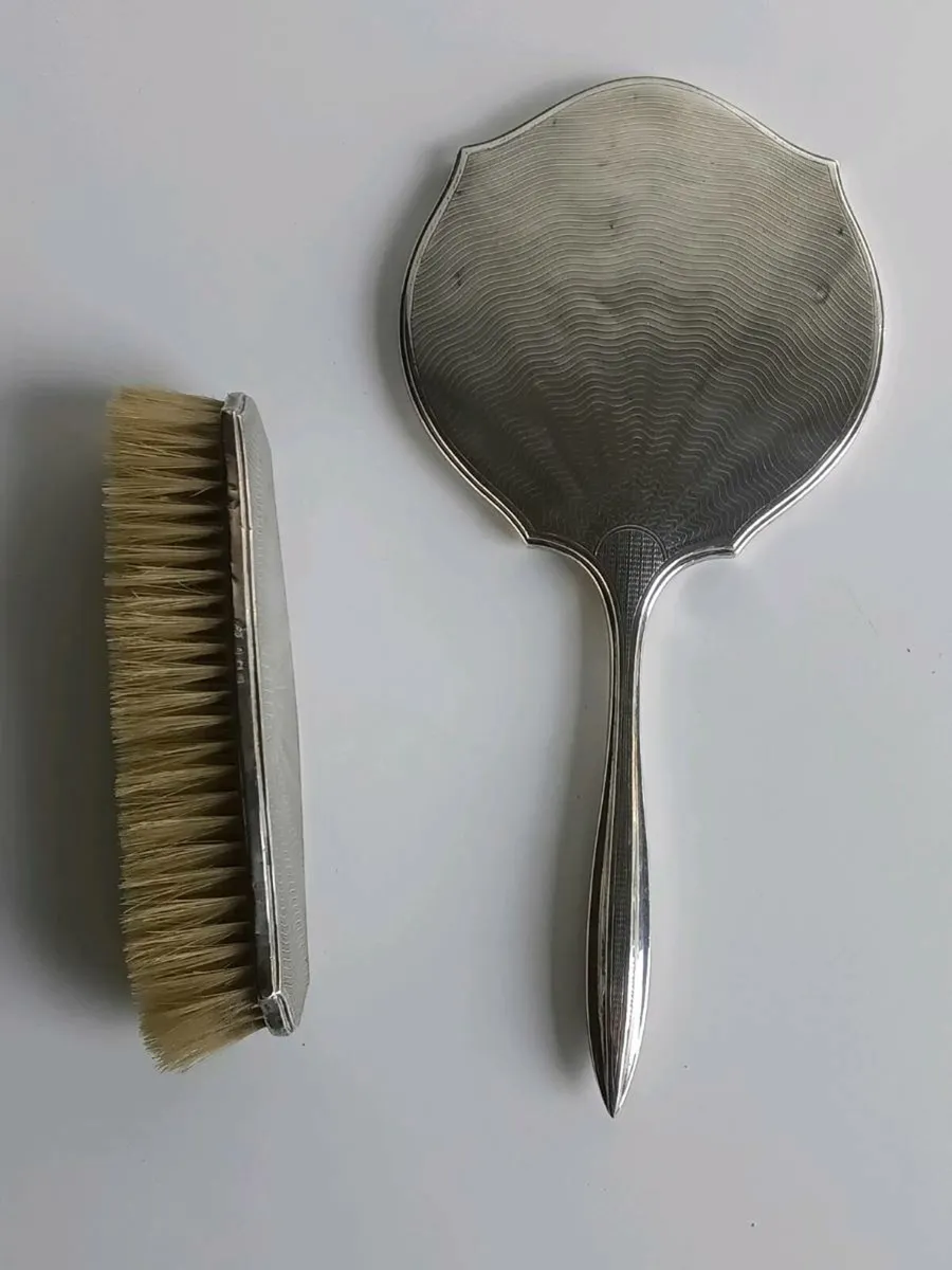 Antique English Sterling Silver Mirror and Brush - Image 1