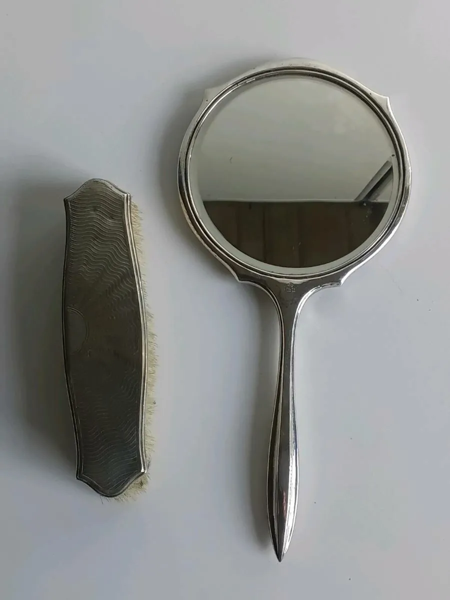 Antique English Sterling Silver Mirror and Brush - Image 3