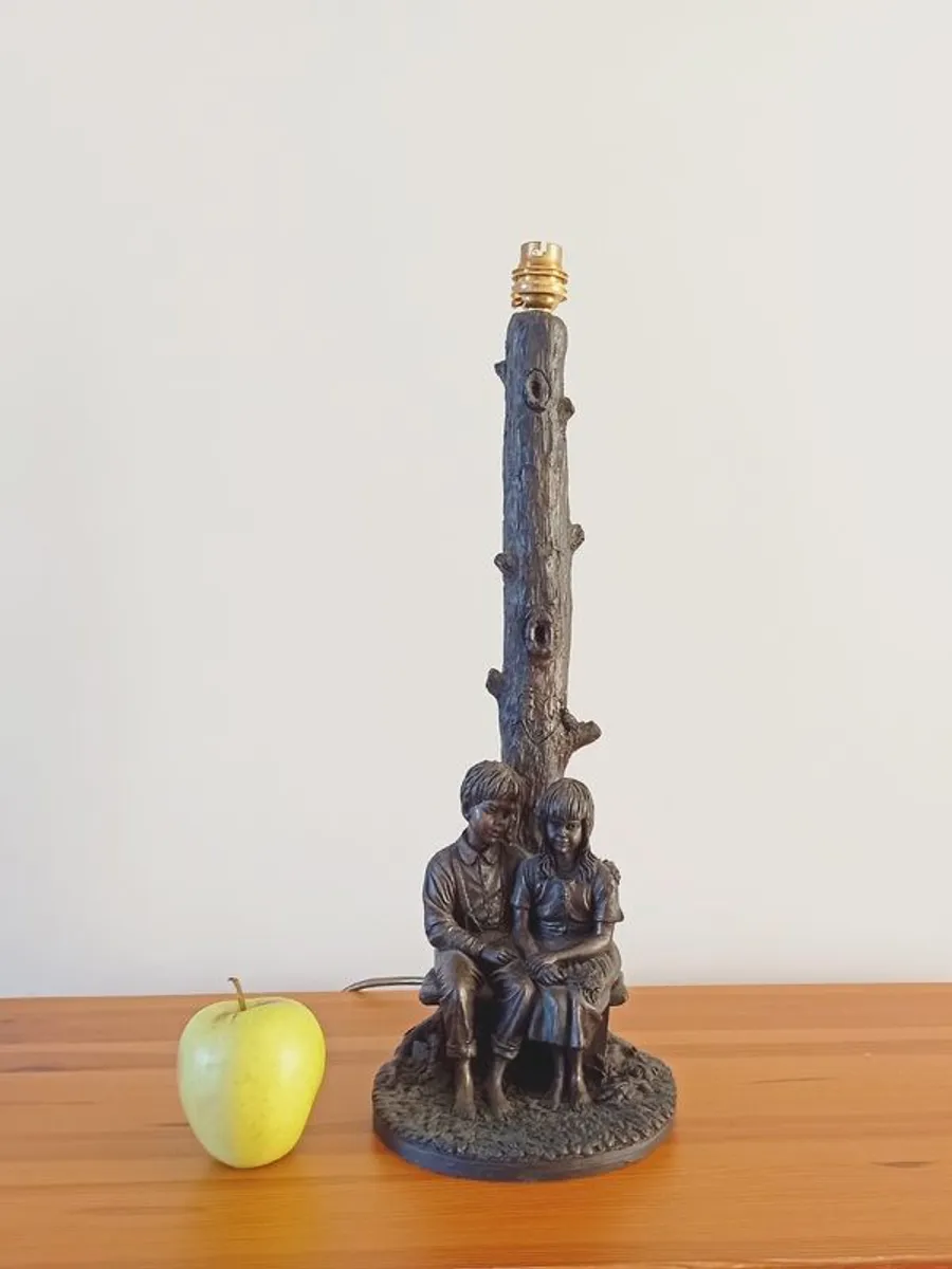 Tall Genesis table lamp Girl & Boy Under the Tree  hand made in Mullingar, Ireland  1996  height  47 cm - Image 1