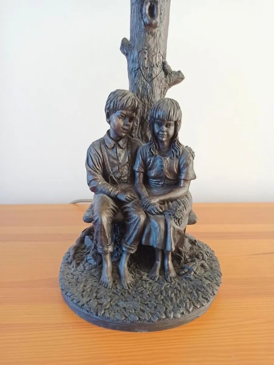 Tall Genesis table lamp Girl & Boy Under the Tree  hand made in Mullingar, Ireland  1996  height  47 cm - Image 3