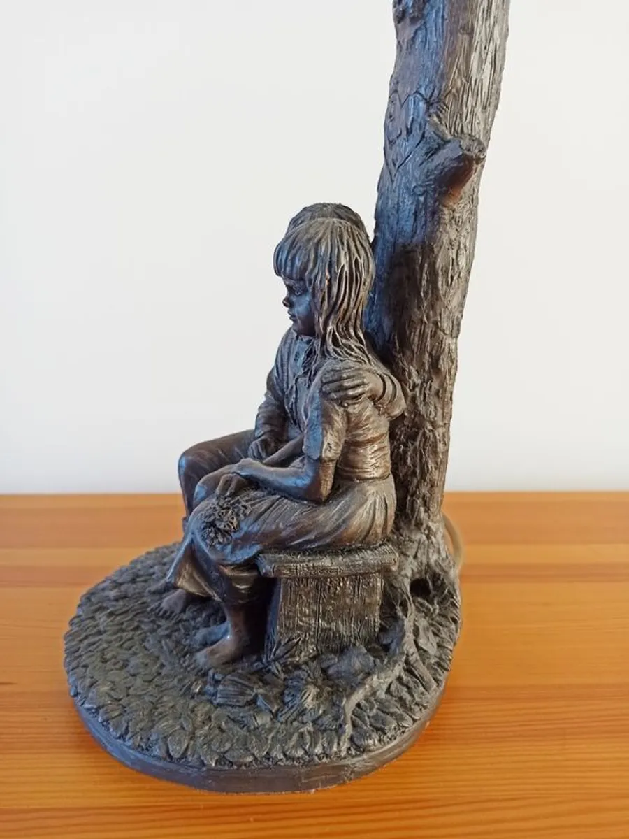 Tall Genesis table lamp Girl & Boy Under the Tree  hand made in Mullingar, Ireland  1996  height  47 cm - Image 4