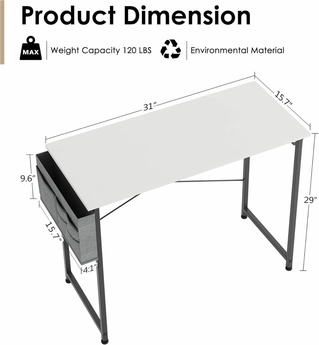 80x40 cm Computer Desk Home Office Desk White - Image 2