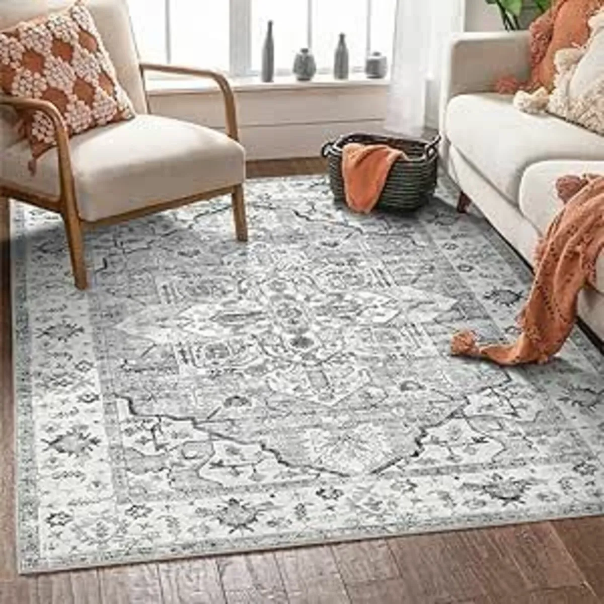Living Room 120x170 cm Machine Washable Rug Grey - Image 2