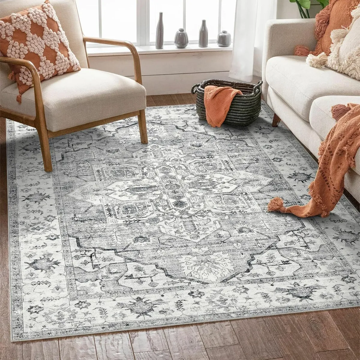 Living Room 120x170 cm Machine Washable Rug Grey - Image 1