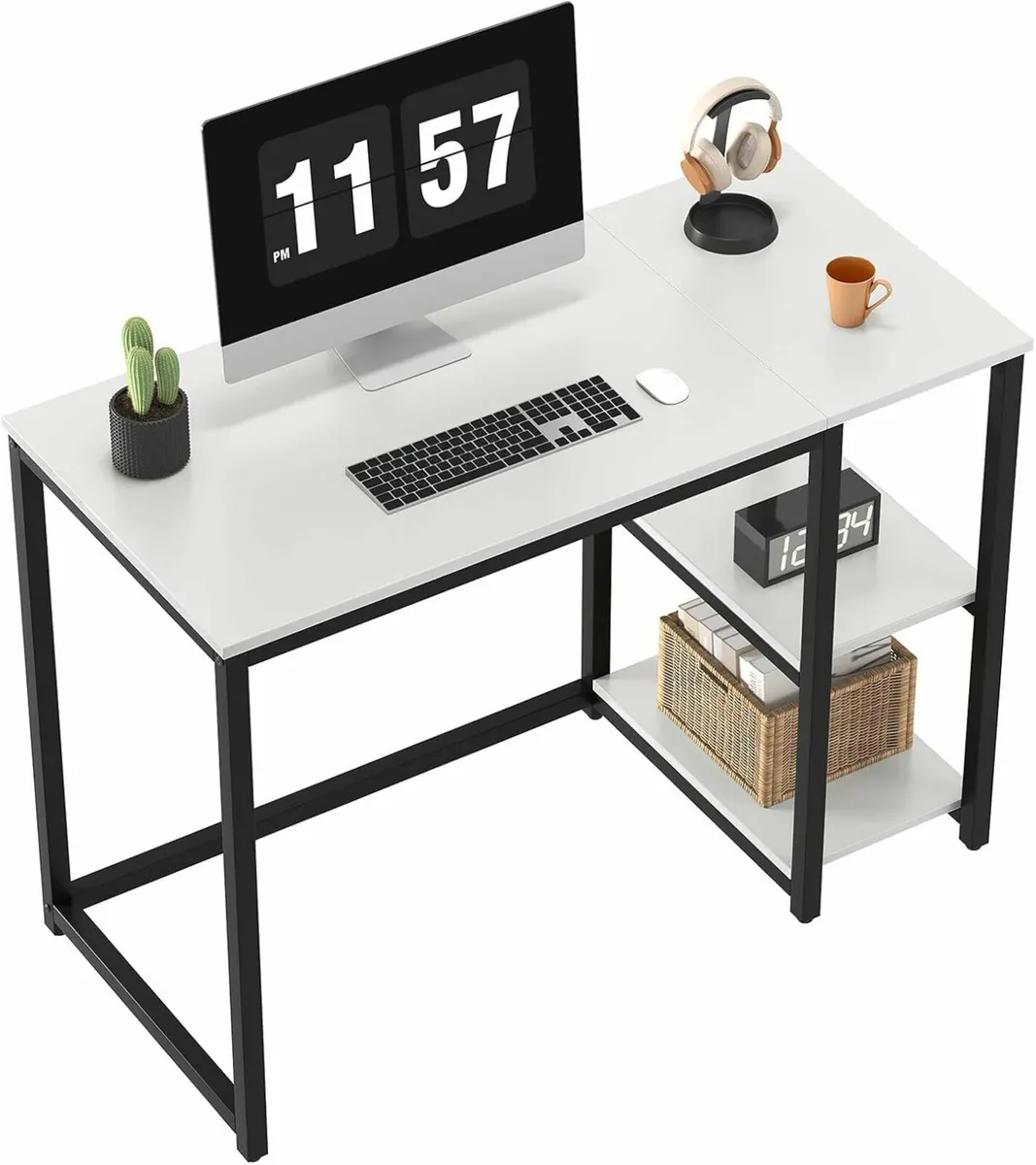 Computer Desk 2-Tier Shelves 100cm Home Office - Image 1