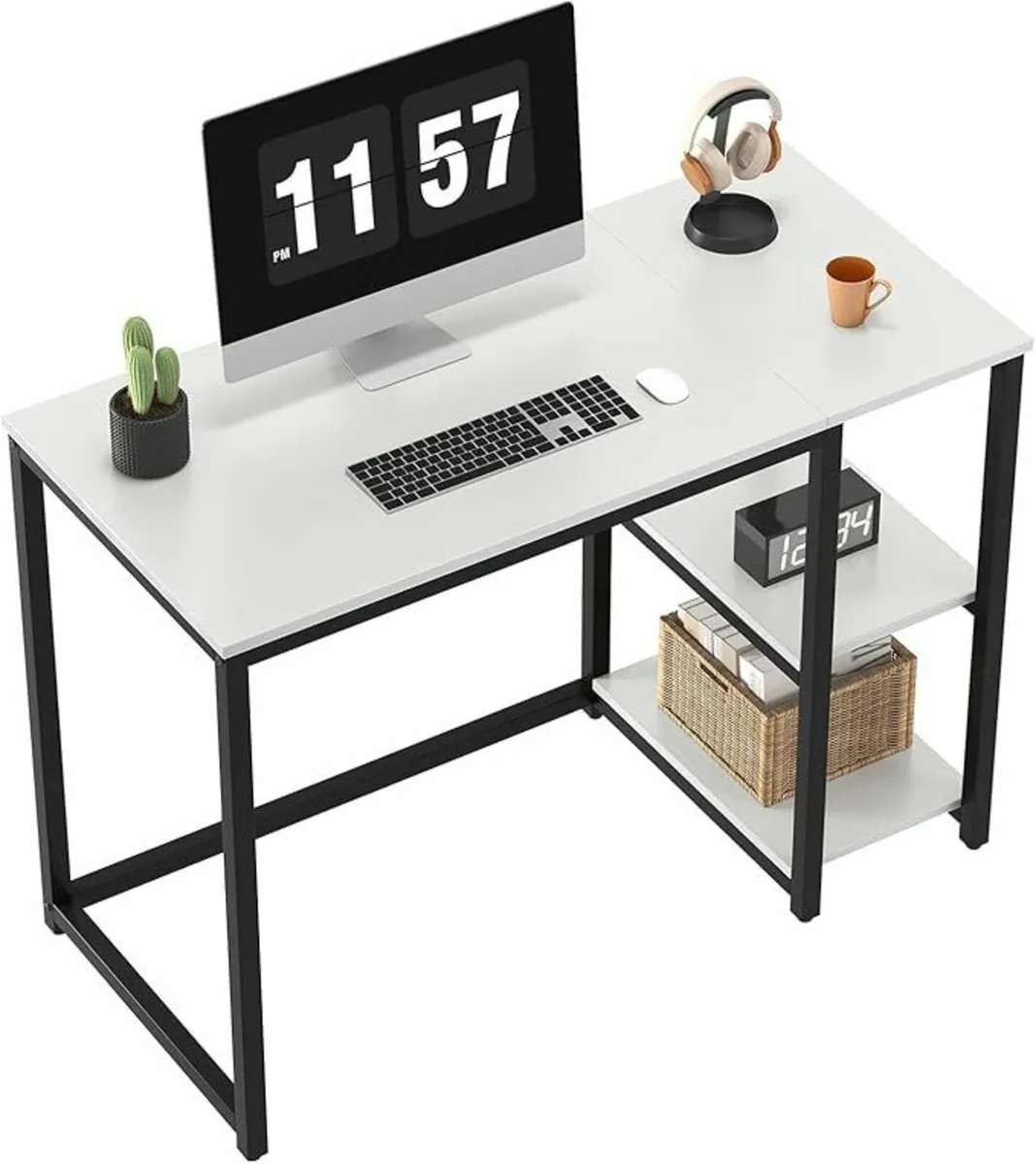 Computer Desk 2-Tier Shelves 100cm Home Office - Image 3