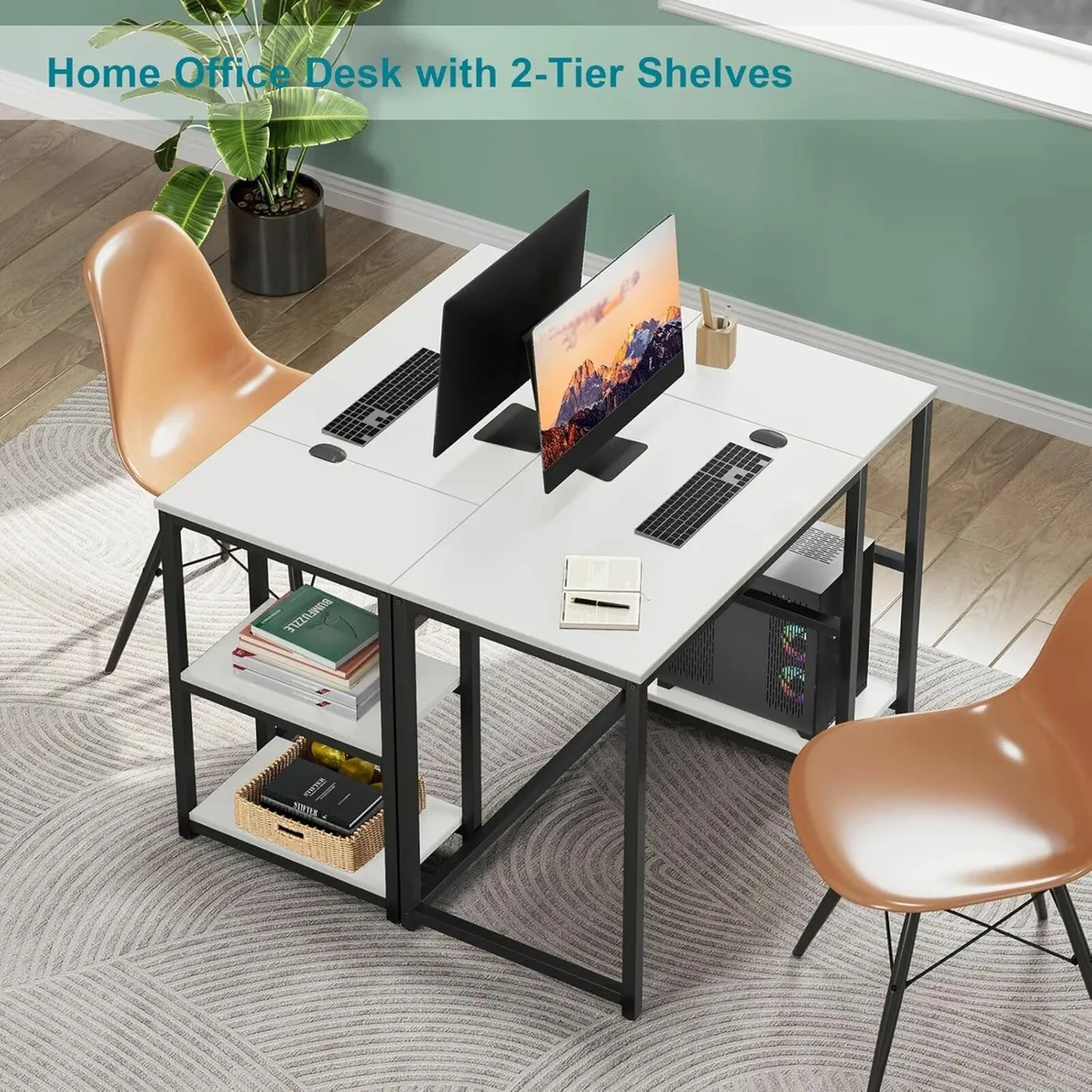 Computer Desk 2-Tier Shelves 100cm Home Office - Image 4