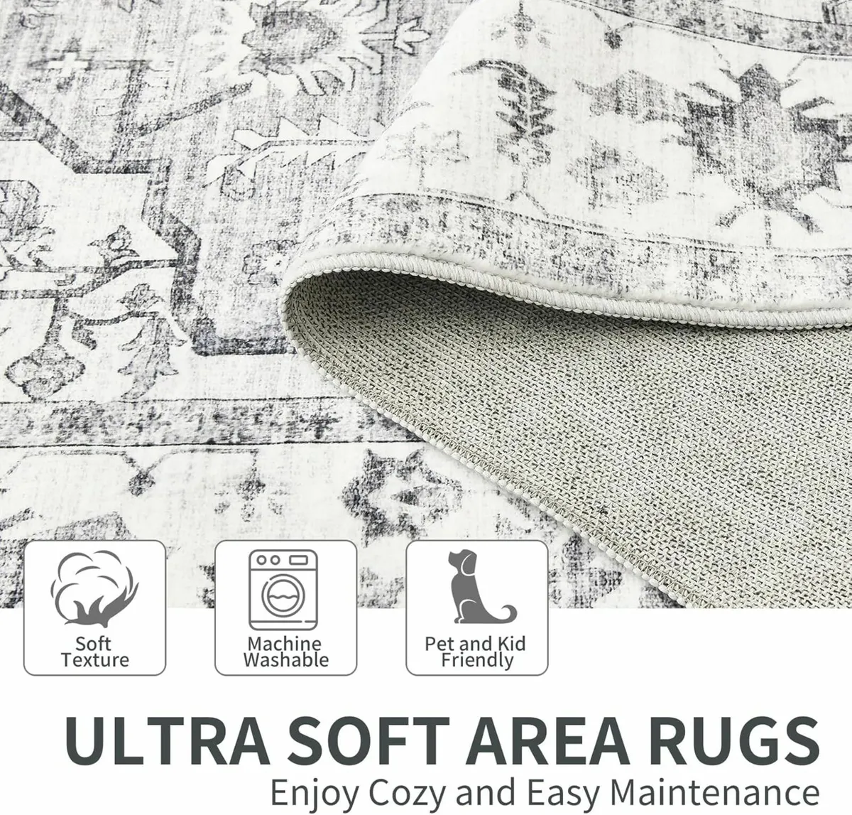 Vintage Grey Living Room Rug Bedroom 200x300cm - Image 4