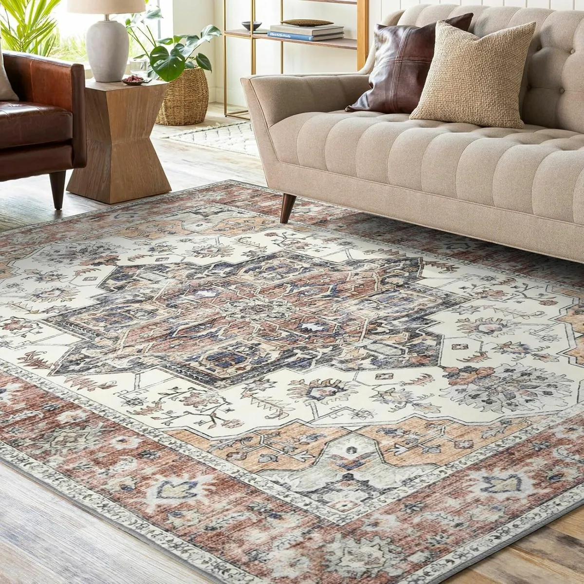 Vintage Boho Rug Brick-Red Living Room 160x230cm - Image 1