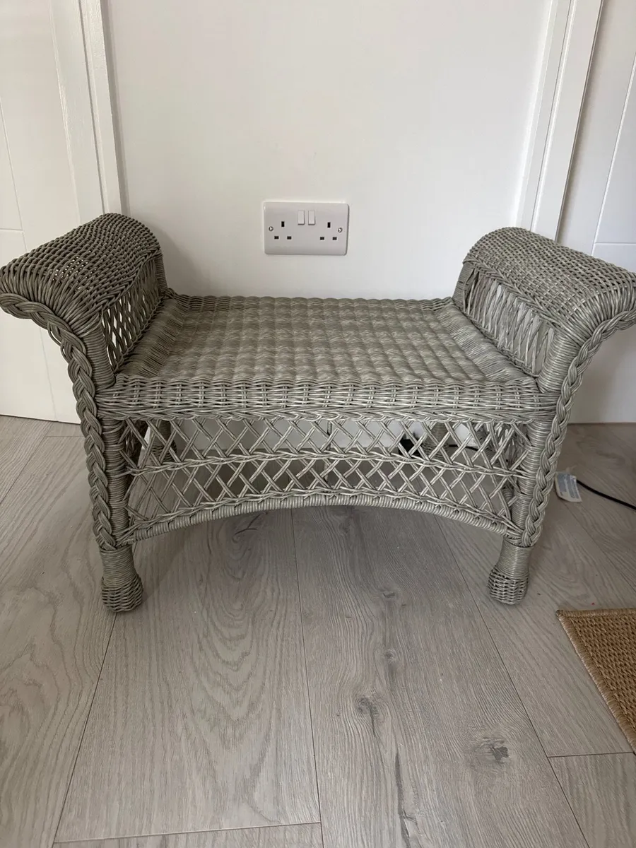 Rattan grey stool as new for sale - Image 1