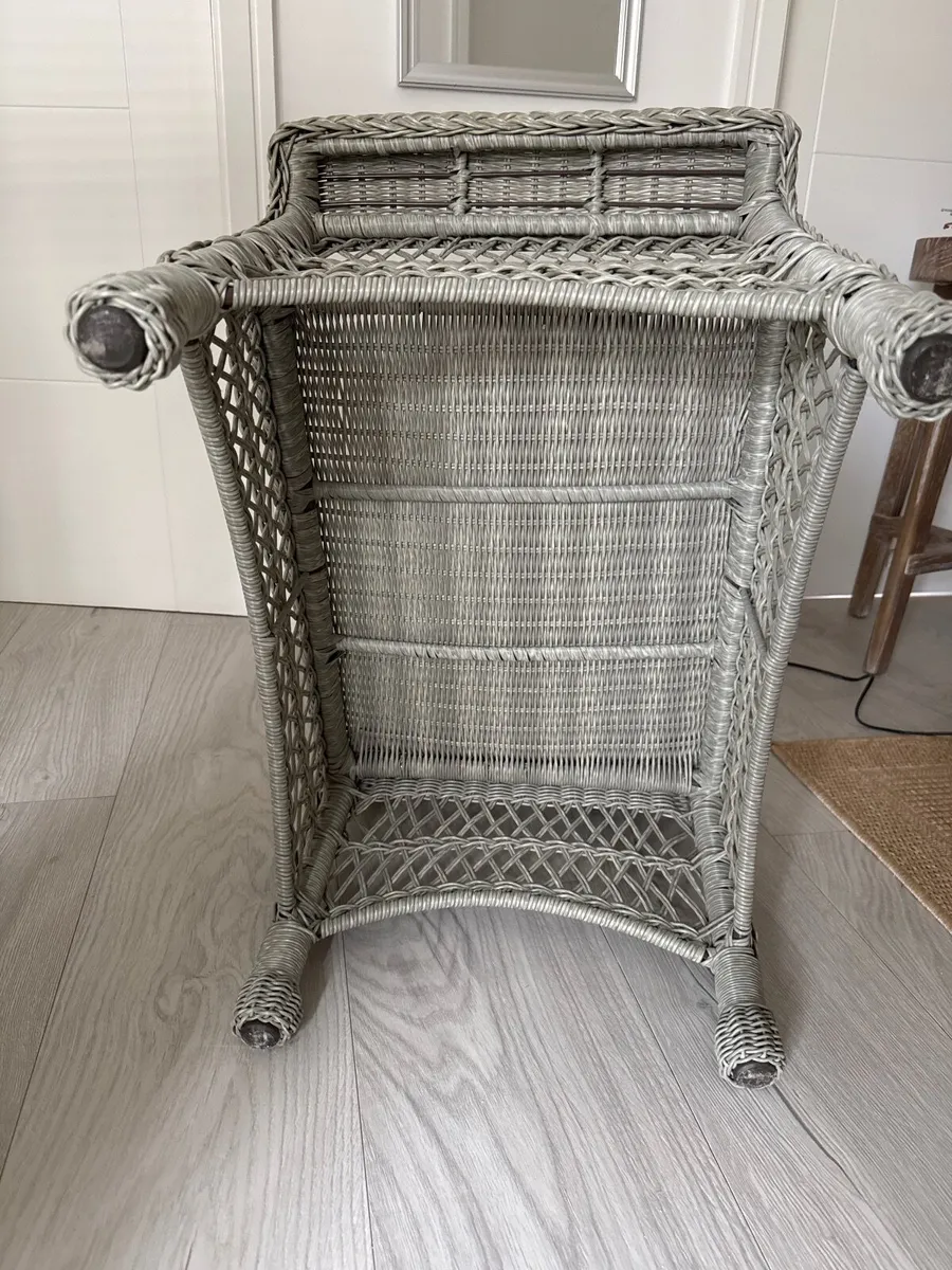 Rattan grey stool as new for sale - Image 3