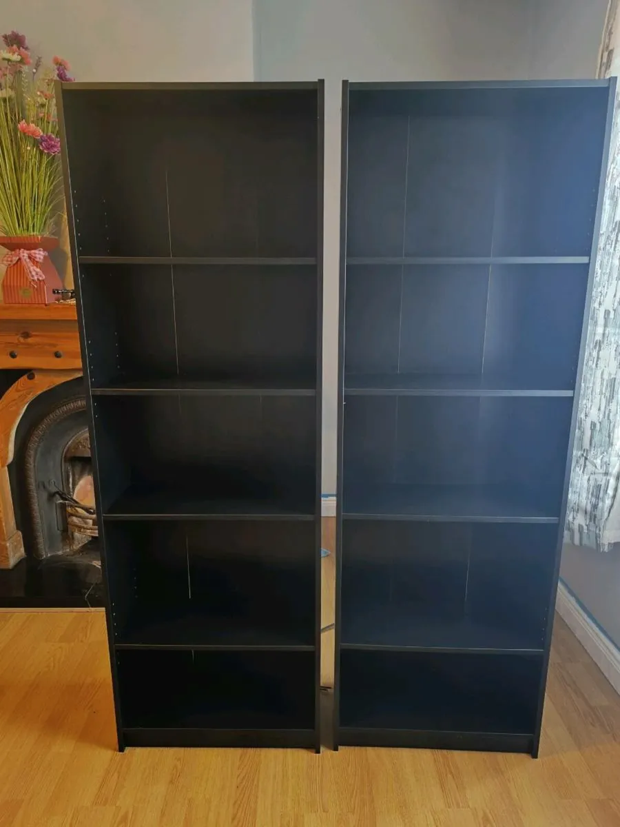 Black wooden bookshelves