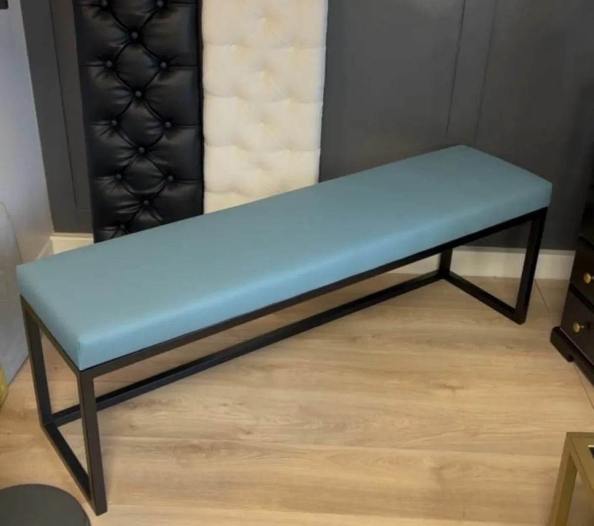 Industrial Solid Bench 160 – Blue Eco-Leather - Image 1