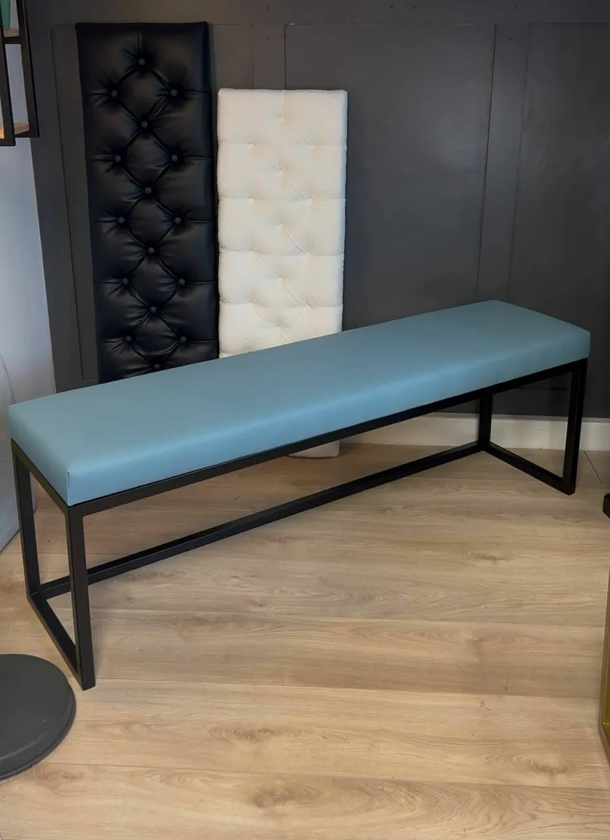 Industrial Solid Bench 160 – Blue Eco-Leather - Image 2