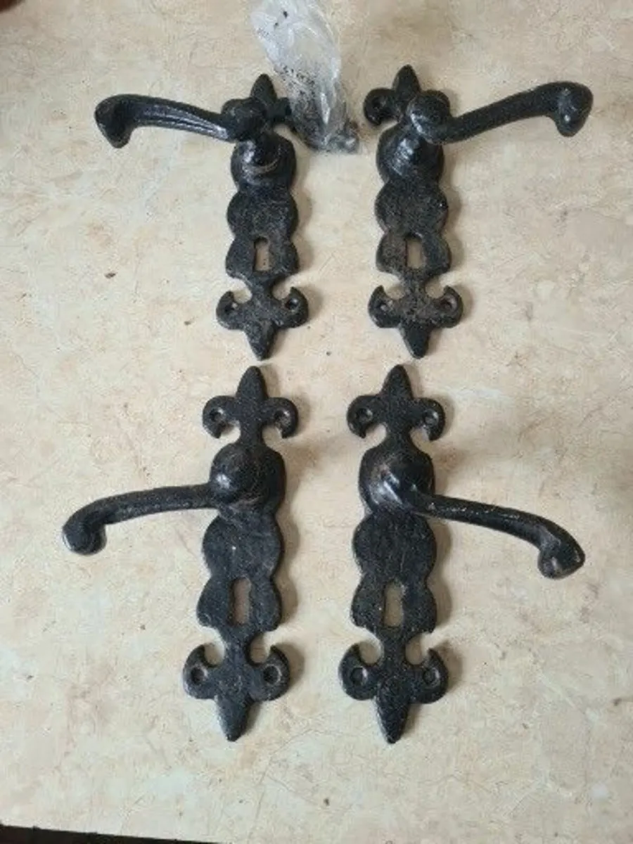 Fleur de Lys Door Handles x 2 Pair Black